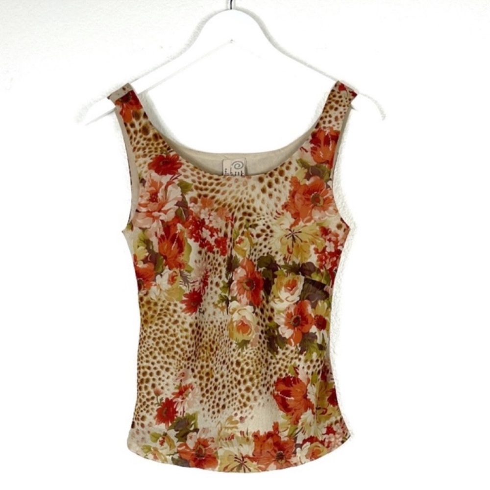 Vintage 90’s F.L. Malik floral animal print tonal brown sleeveless top size S
